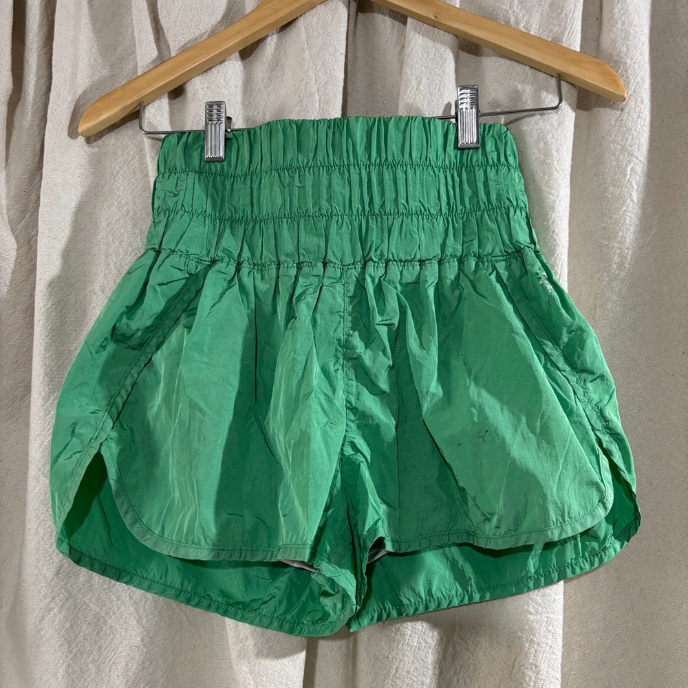 FP Movement The Way Home Shorts Green Smocked High Rise Running Shorts Small